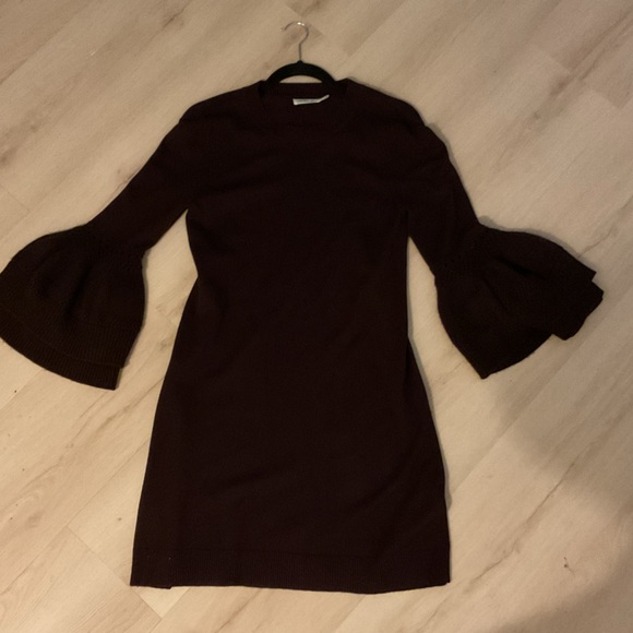 ELIZA J Women’s Knit Layered Burgundy Bell Sleeve Sweater Dress Size: Medium - Picture 4 of 6